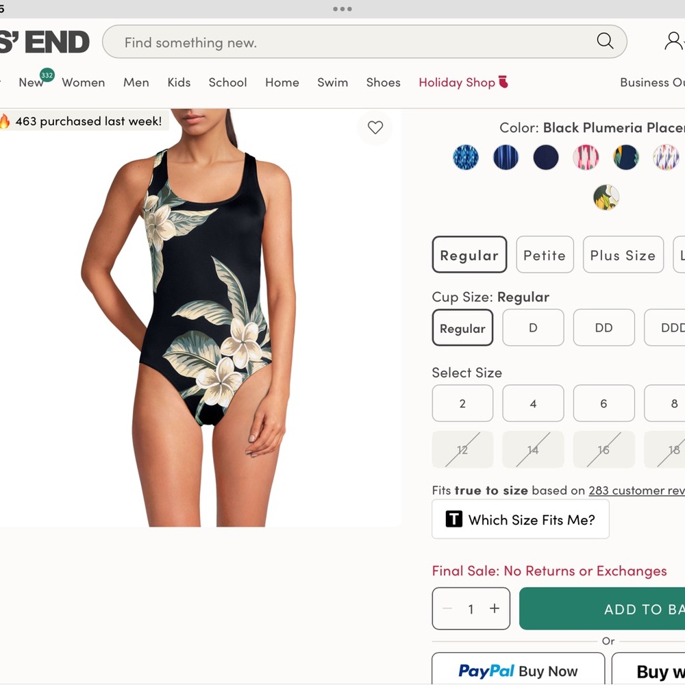 Lands' End Black Swimsuit with White Floral Design 10